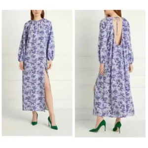 HILL HOUSE‎ The Simone Midi Dress Lilac Purple Tonal Floral MED NWT Boho Cottage thumbnail 2