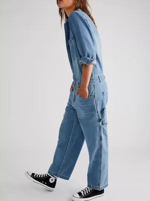 Sundance Free People x Sandrine Rose Denim Boiler Suit Utility Jumpsuit Sz M 🧡🍄 thumbnail 4