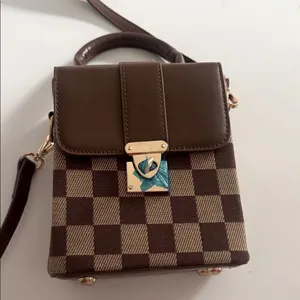 Elegant Brown Checkered Crossbody Bag NWT thumbnail 2