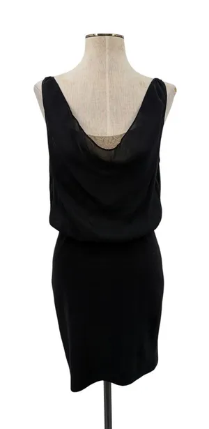 Alice + Olivia Black Nude Lace Cowl Neck Open Back Cocktail Dress Size 4 thumbnail 1