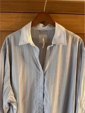 NWT Aerie Oversized Button Down Shirt Cotton Blue Striped Women’s Large thumbnail 4