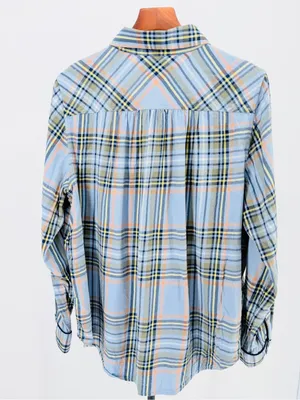 Aerie Boyfriend Flannel Button Down Pajama shirt light blue relaxed flowy fit thumbnail 3
