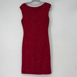 Lauren Ralph‎ Lauren Red Lace Sequin Midi Dress 8 Cocktail Party thumbnail 2