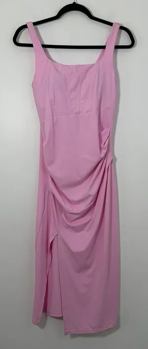 Halara Softlyzero Airy Pink Ruched Midi Dress Size Medium NWT thumbnail 1