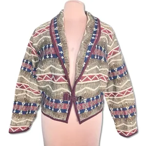90s Southwestern Tapestry Jacket‎ Medium Cotton Cropped Boho Cowgirl Western thumbnail 11