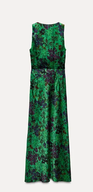 Zara maxi floral satin dress wedding evening party Floral Green Cutout Dress thumbnail 14
