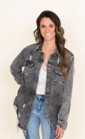 American Bazi Distress denim shacket thumbnail 1