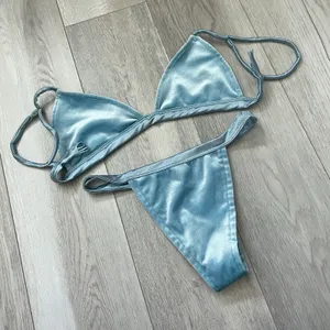 Andi Bagus Bikini velvet triangle cheeky womens Blue (small medium) beach swim thumbnail 4