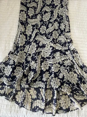 Ralph Lauren Vtg navy beige boho western country floral pull on midi skirt 10 L thumbnail 13