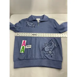 Womans Alfred Dunner Small Blue 1/4 Zip Embroider Rhinestone Pullover Sweatshirt thumbnail 5