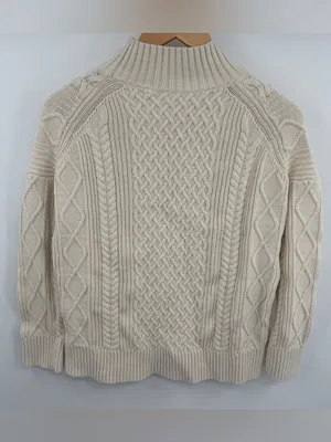 J.Crew swingy cable knit cream cotton mockneck sweater women’s XS fisherman thumbnail 5