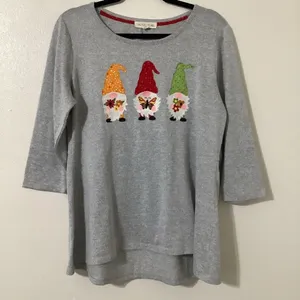 Gnome Sweater Large Fall Autumn‎ Gnome Wearable Art Novelty Patchwork Oversized Gray thumbnail 1