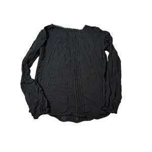 Gap Size Small Black‎ Long Tapered Sleeve Blouse Round Neck Pleated Lace Trim thumbnail 5