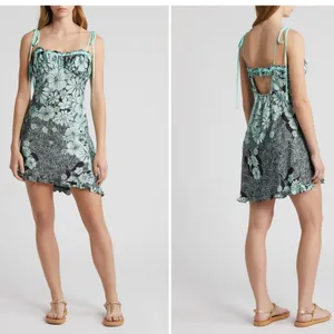 NWT Free People Retro Daisy Asymmetric Slipdress Large, BLACK COMBO thumbnail 2