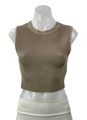 Aritzia Babaton Sculpt Womens Taupe Sleeveless Knit Muscle Cropped Tank Top Sz M thumbnail 1