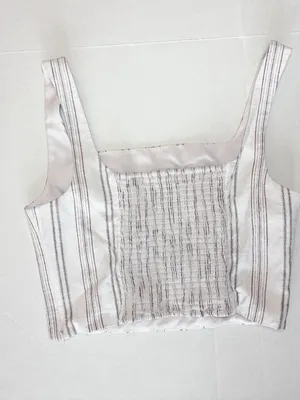 Antonio Melani Striped Crop Top 100% Cotton - Ivory / Bark - Size 12 thumbnail 2