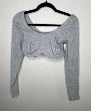 Victorias Secret Pink Gray Underwire Long Sleeve Crop Top Size Medium thumbnail 1