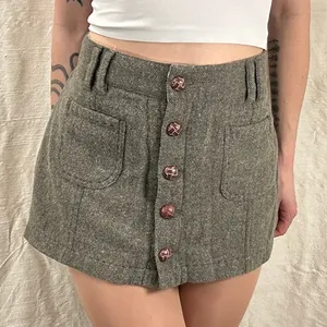 VTG Y2K American Eagle Green Tweed Wool-Blend Low-Rise Mini‎ Skirt Preppy Medium thumbnail 3