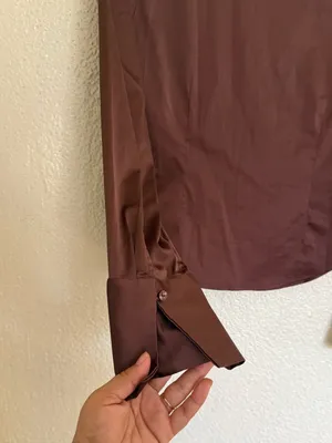Abercrombie & Fitch Chocolate Brown Ruched Satin ButtonDown Shirt size Small New thumbnail 7