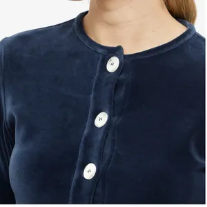 Peachy Den Celeste Velour Navy Twin Set XS $230 Cardigan + Trouser Pants thumbnail 6