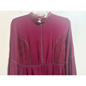 Sage The Label Mini Dress Womens S Burgundy Excellent Boho Lace Embroidered thumbnail 8