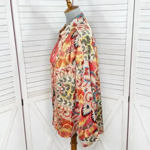 Jodifl Boho‎ Printed Satin Button Up Blouse Shirt Orange Multi Large thumbnail 3