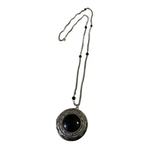 Vintage Black Onyx Cabochon Stone Silver Locket Necklace, One Size thumbnail 5