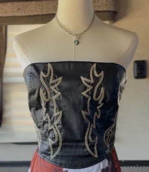 Lucky and Blessed Black Leather Western Boot Stitch Embroidered Corset (Size S,M and XL) thumbnail 1