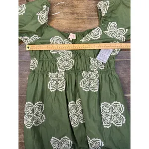 CIEBON Serbita green white Embroidered tiered peasant Dress Size Small Linen thumbnail 11