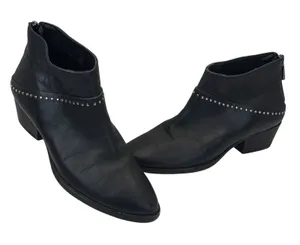 Thursday Boot Co Everyday Black Leather Studded Ankle Boots 6 Western Rocker‎ thumbnail 1