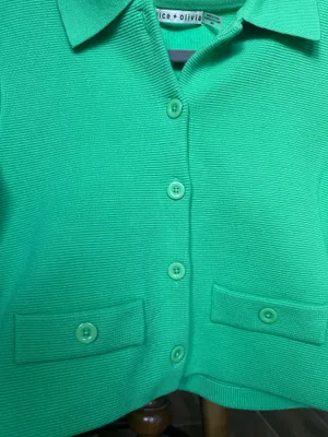 Alice + Olivia Ila Green Collared Knit Jacket Medium thumbnail 5