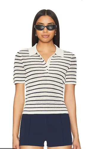 Rag & Bone Viola stripe polo in turtledove thumbnail 1