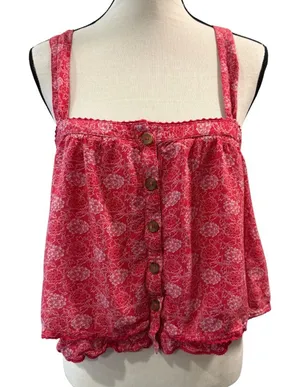 Free People Women’s Red floral Cropped Tank Top Size M thumbnail 1