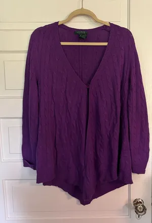 Lauren Ralph Lauren Purple Cable-Knit V-Neck Sweater Cardigan thumbnail 1