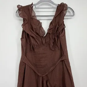 Vintage Intuitions Brown Ruffle Dress Cotton Boho Prairie Midi‎ Size 8 thumbnail 4