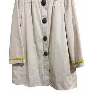 Boden Artisan‎ Cream Coat W/Gray Bobble Buttons & Kiwi Trim Women's Size L/XL thumbnail 5