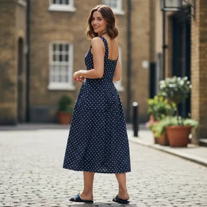 Pinch Noelle Navy Polka Dot Tank Midi Dress, Size M, NWT thumbnail 4