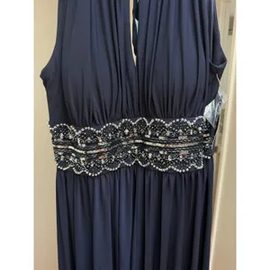 NEW R&M Richards 1289 Maxi Dress Navy Beaded Waist Formal Womens Size 8 thumbnail 6