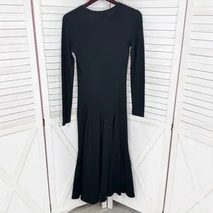 Polo Ralph Lauren Waffle Knit‎ Long Sleeve Maxi Dress Black Flared Hem Small thumbnail 8