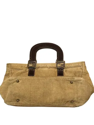 FEND Corduroy Mini Bag with Dark Brown Leather Wrapped Handles & Silver Hardware thumbnail 9