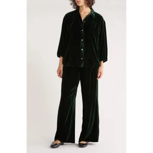 Marine Layer Bella Velvet Pants Slouchy Wide Leg Women Medium Green Drawstring thumbnail 3