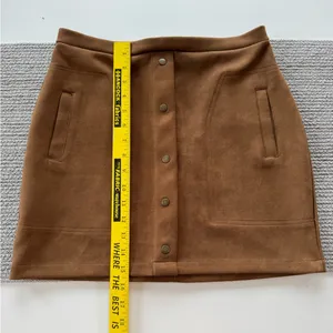 Free Planet Cognac Brown Faux Suede Snap Front Detail Stretch Mini Skirt thumbnail 6