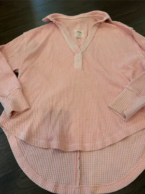 aerie Pink Waffle Henley Pullover Size XS - C72-010 thumbnail 3