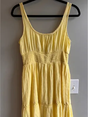 American Eagle Yellow Tiered Smocked Dress Size Medium thumbnail 6