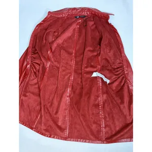 Zara Womens Faux Leather Ruched Mini Shirt Dress Red Long Sleeve XS thumbnail 6