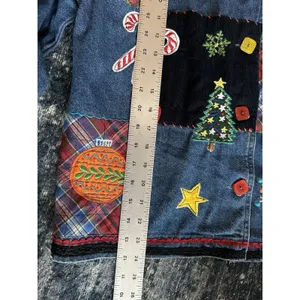 Christmas Jean Shacket Holiday Theme Shirt Size Small Blue Denim Vintage Xmas thumbnail 7