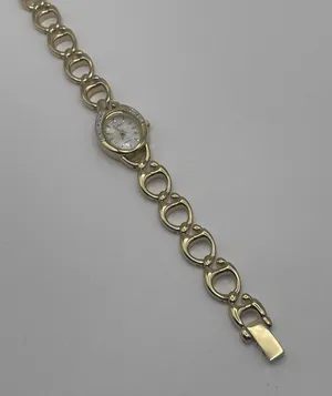 Working Colibri Diamond Gold Tone Women’s Wrist Watch MOP Mother Of Pearl Face thumbnail 1