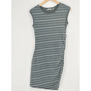 Athleta‎ Ruched Carefree Tee Dress Gray White Stripe Small thumbnail 3