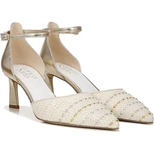 NEW Franco Sarto Taros Metallic Ankle Strap Pump SZ-9.5 White Tan thumbnail 2