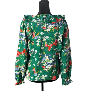 LOFT Green Floral Blouse Ruffle Tie Neck‎ Size XXSP Fairy Cottage Feminine thumbnail 5